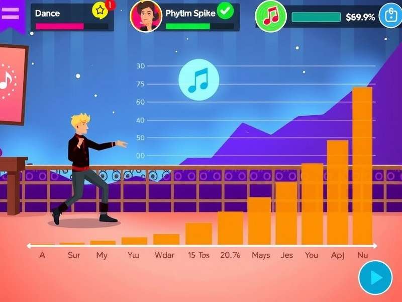 Dance Spike gameplay screenshot showing rhythm notes and character